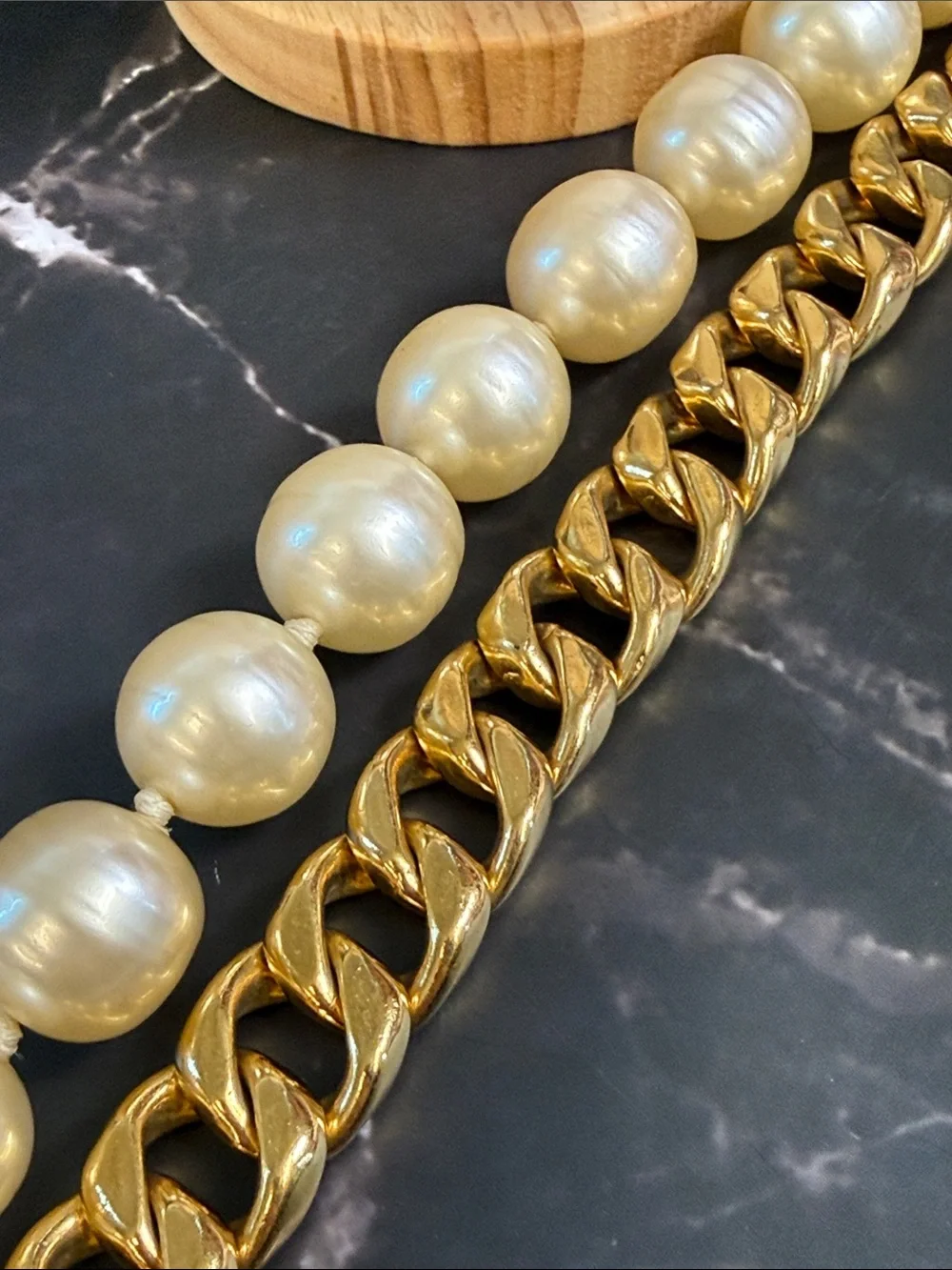 CHANEL Oversized Vintage Faux Pearl Curb Chain Necklace